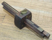 1864 C. SHOLL TRIPLE STEM WOOD/BRASS MARKING GAUGE-ANTIQUE HAND TOOL-MORTISE