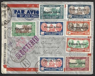 NEW CALEDONIA 1941 Censored Registered Cover Noumea to NYC via Honolulu