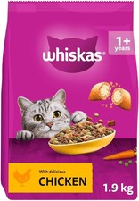 Whiskas 1+ Chicken Pack of 4 x 1.9 kg Bags, Adult Cat Dry Food 2.56 per kilo