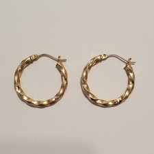 Vintage 14K Gold Twist Hollow Hoop Earrings Polished Textured