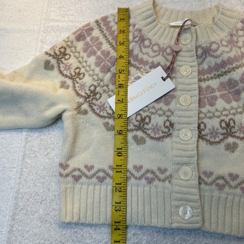LoveShackFancy Girls Kremowy/Różowy Kardigan Sweter 100% Wełna Rozmiar M Nowy z metkami - Zdjęcie 10 z 11