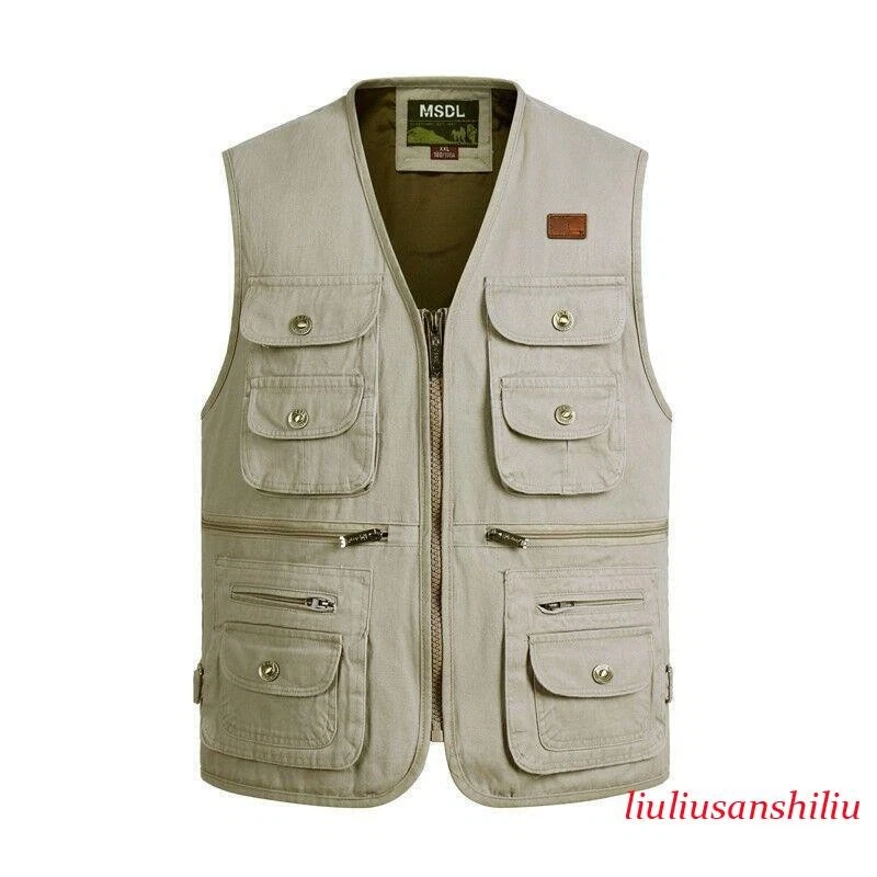 Men's Casual Zip Pocket Cotton Vest Fall Reporter Photographer Outdoor Waistcoat