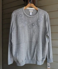 NWT ALFRED DUNNER GRAY SPLICED EMBROIDERY/BEAD STITCH ATHLEISURE SOFT TOP 3X $68