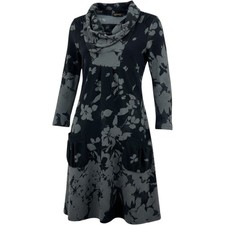 Reborn  Floral Print Cowl Neck Sweater Dress Black Gray Pockets Womens Size M