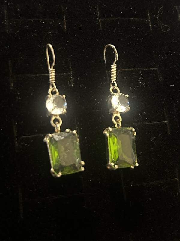 Vintage Peridot and CZ 925 Sterling Silver Cocktail Earrings 1.5 Inch Length