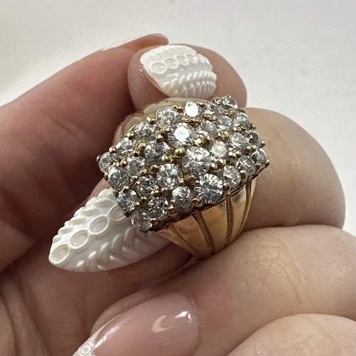 Vintage Sterling Vermeil CZ Ring Domed 4 Row Pavé Signed 925 JRC ISC TM Sz 8