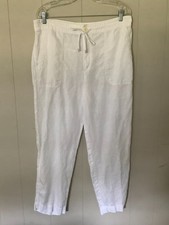 Ralph Lauren Women's Wide Leg Artsy Cottage Comfy 100 Linen Pants White 12