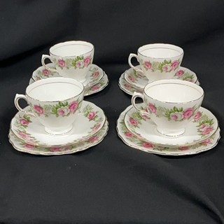Colclough Bone China Trio Set of 4 Pink Rose Gold Trim England NP#612