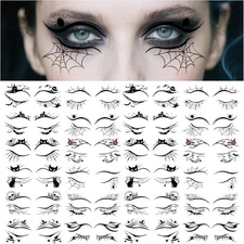 (Free Duty Tax) 24 Pairs Halloween Eyeliner Temporary Tattoos for Adults, Fa