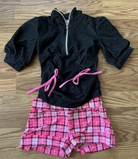 Kelle Dance Costume Black Top Pink Plaid Booty Shorts Small Child Sequined