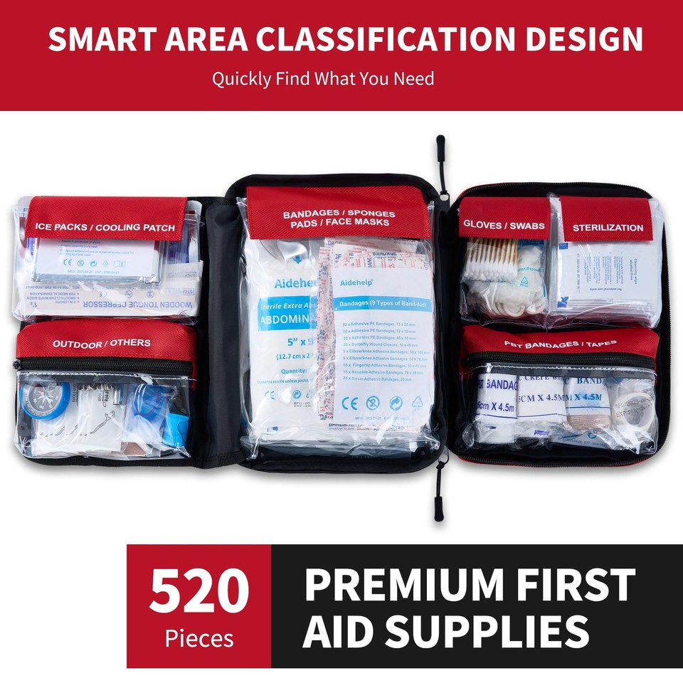 520 Pieces Premium First Aid Kit - Large Emergency Medical Kit for ...