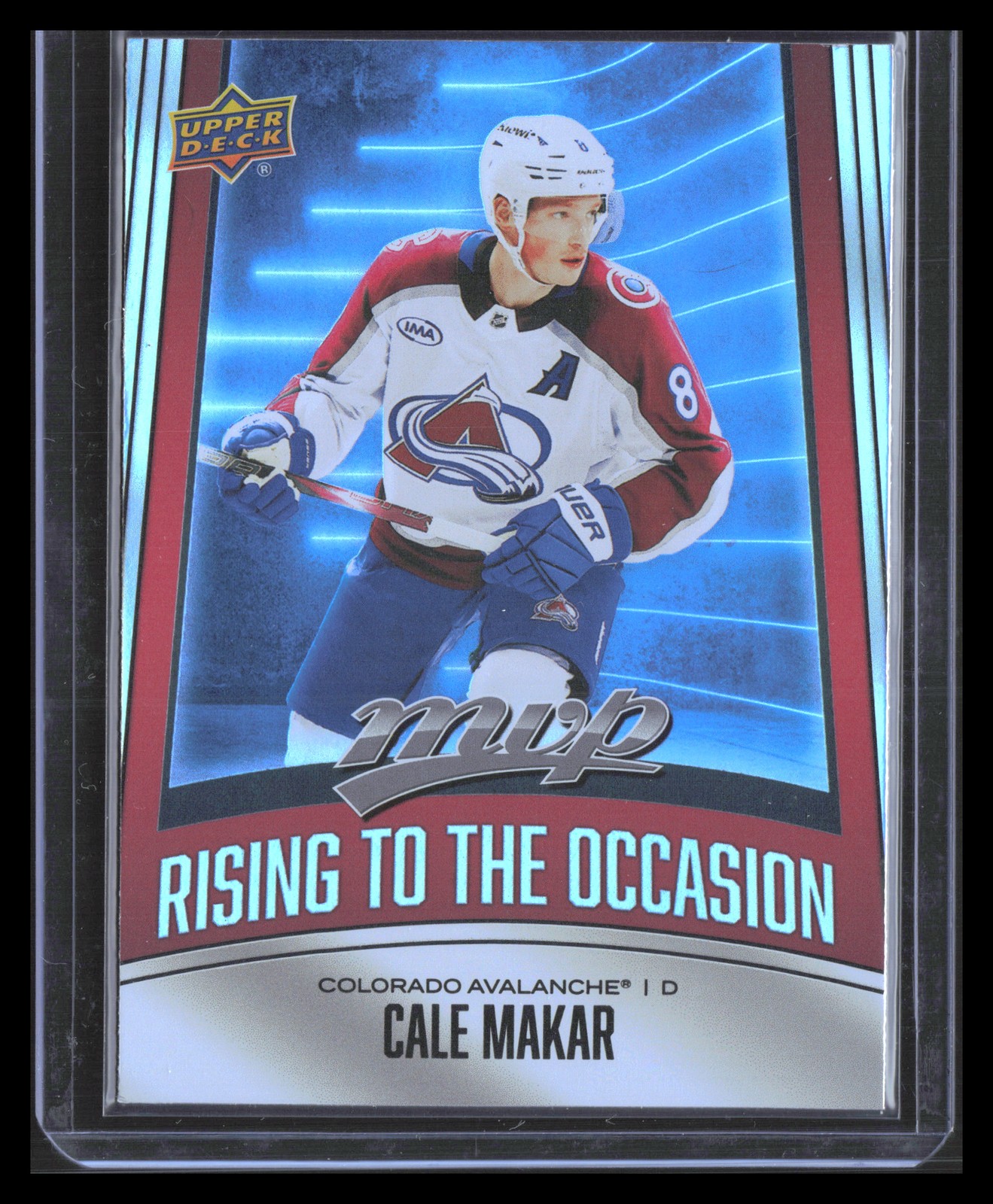 Cale Makar #RO-1 Hockey Cards 2025 Upper Deck MVP Rising to the Occasion trading card — raw and PSA graded price guide