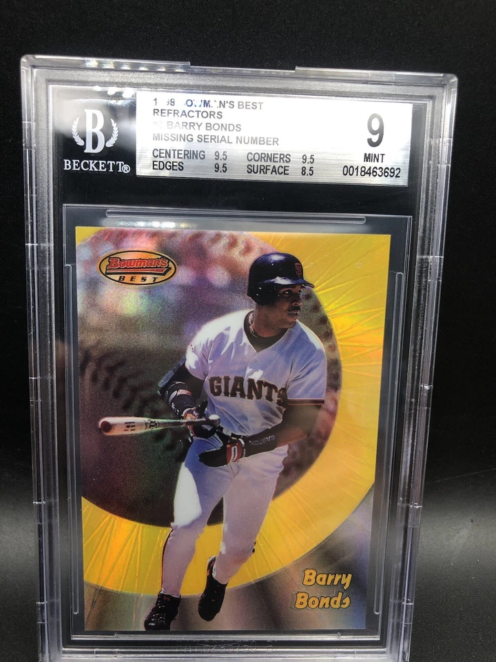 1998 BOWMAN'S BEST REFRACTOR MISSING SERIAL NO #3 BARRY BONDS BGS 9 MINT W/9.5 - Image 2 of 3