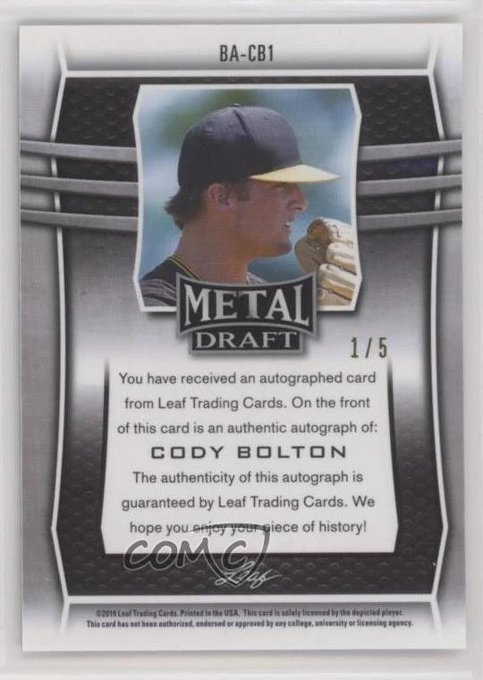 2019 Leaf Metal Draft Green Wave /5 Cody Bolton #BA-CB1 Auto - Image 2 of 2