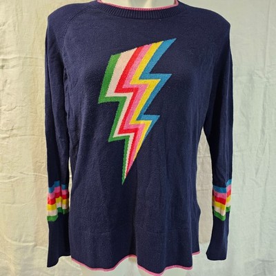 Boden W wool bl. crew navy sweater M graphic color bolts whimsical art to wear