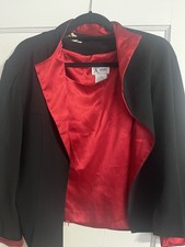 K Studio Classic Shinny Red Top With Black Coat With Red Trim. Size 16 Ex. Cond.