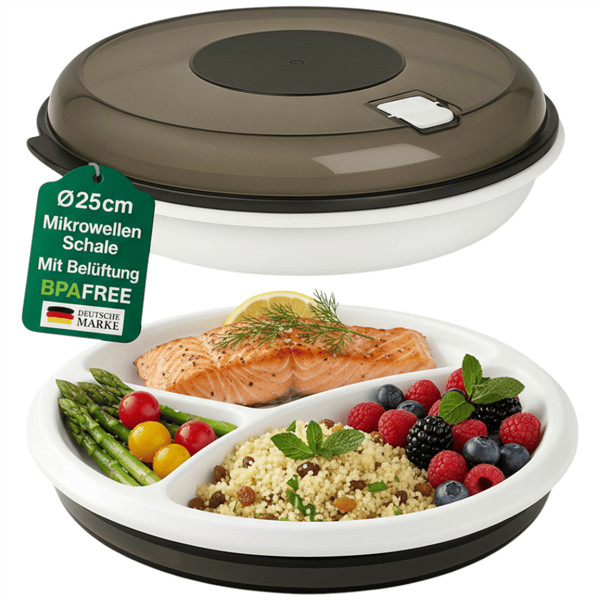 Menüteller mit Deckel Set Mikrowellengeschirr Portionsteller Seniorenteller