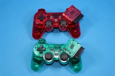 FOR PLAYSTATION 2 PS2 Dual Vibration WIRELESS Controller CLEAR GREEN RED 2 PACK