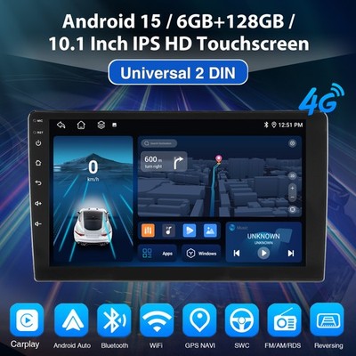 10.1'' 6GB+128GB QLED 2DIN Car Stereo Radio Carplay Android 15 8-core GPS WIFI BT