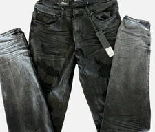 NWT Nova Men Sz 32 Black Dipped In It Ripped Slim Stacked Skinny Jeans