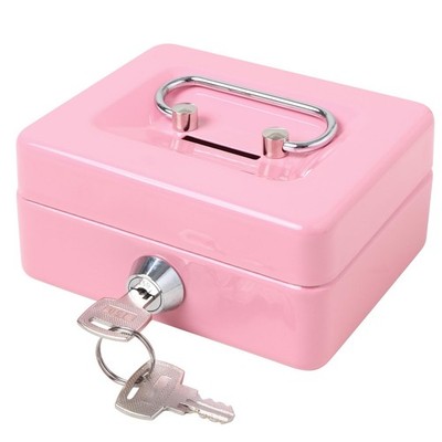 Jssmst Small Cash Box with Lock and Slot, Metal Coin Piggy Bank for Adults and K