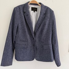 Banana Republic Women 14 Blue Textured Two-Button Blazer Crest Buttons Office