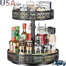 Adjustable 2 Tier Lazy Susan Organizer Rotating Storage Kitchen Bathroom Pantry