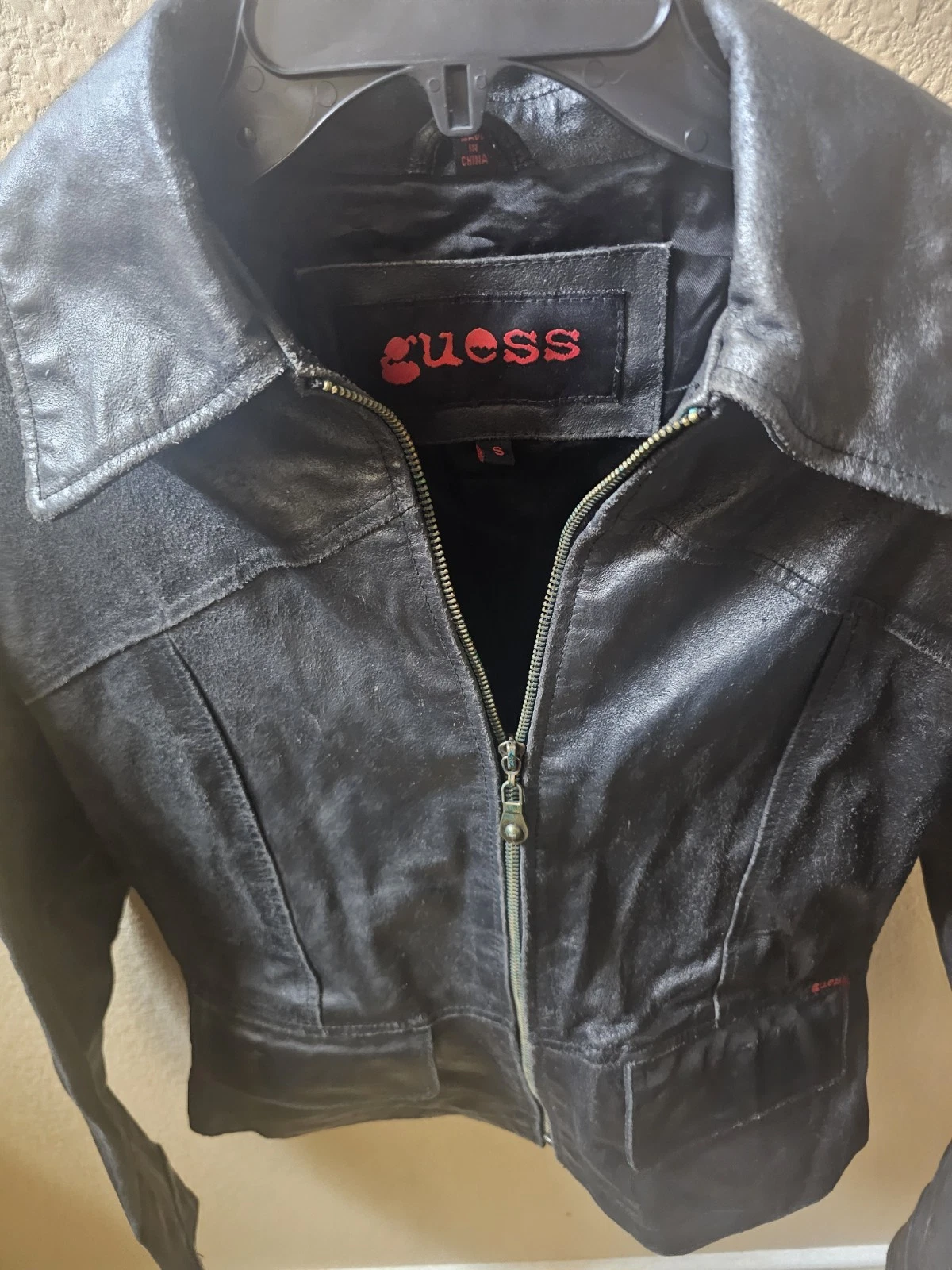Vintage Guess Genuine Leather Black Motorcycle Jacket Women's S. Front Pockets - product detail image 1