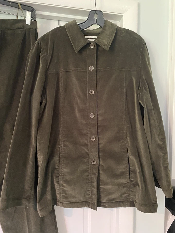 Pantalones y Chaqueta JONES WEAR SPORT 2 Piezas Pana Verde Oliva Bolsillo Elástico Talla 12 Foto 2 de 4