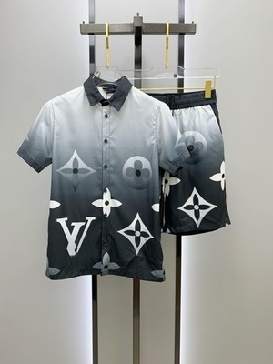 Men's Luxury Giant Monogram Gradient 2-Piece Short Sleeve Shirt & Shorts Set