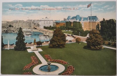Vintage Post Office Belmont Building Empress Hotel Victoria BC Canada Postcard
