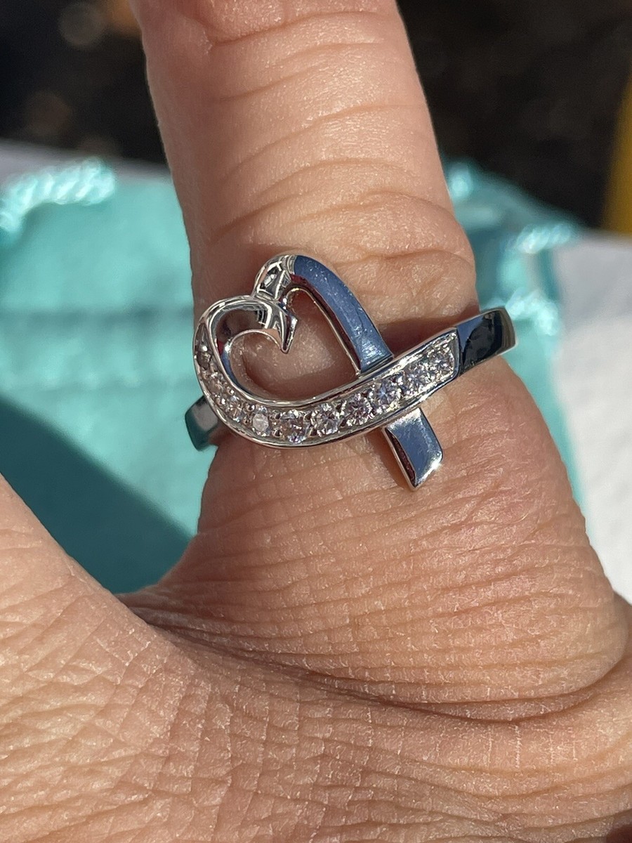 Tiffany Co 18K White Gold Paloma Picasso Diamond Loving Heart Ring Size