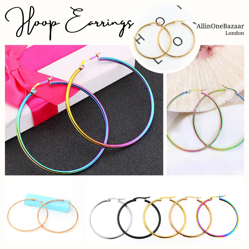 Silver Gold Black Surgical Steel Huggie Hoop Earrings Pair-image