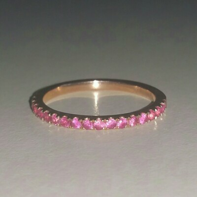 Shane Round Natural Pink Sapphire Wedding Band in 14karat Rose Gold  Size