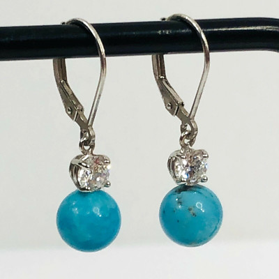 Sterling Silver Turquoise Earrings Dangle Cubic Zirconia 925 Jacmel Mauritius