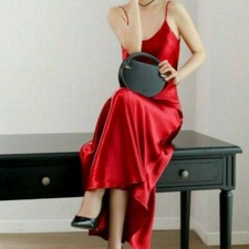 Women Satin Dress Slips Faux Silk Long Strappy Nightdress Petticoats Camisole
