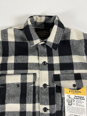 FILSON MACKINAW WOOL CRUISER JACKET NATURAL/BLACK HERITAGE PLAID M