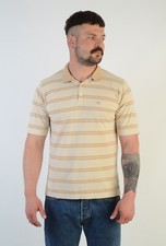 Burberry London Vintage Men Beige Cotton Striped Polo Shirt Sz S Made in England