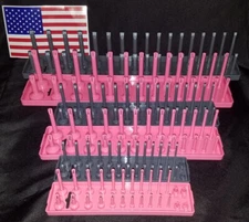 Hansen 6 Pc Socket Organizers Tool Rack Holders 1/4" 3/8" 1/2" Pink/Grey - USA
