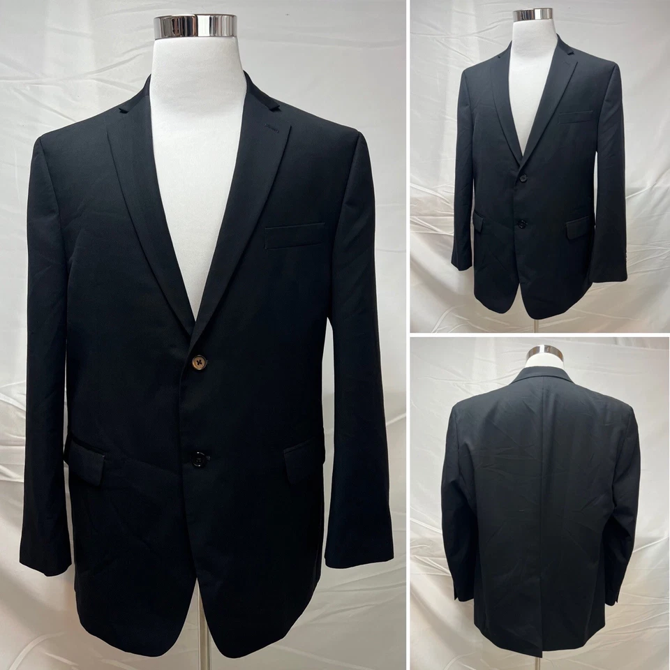 Men's John Bartlett Statements Slim Fit Black Wool Blend 46R Blazer Jacket Coat - Image 2 of 4