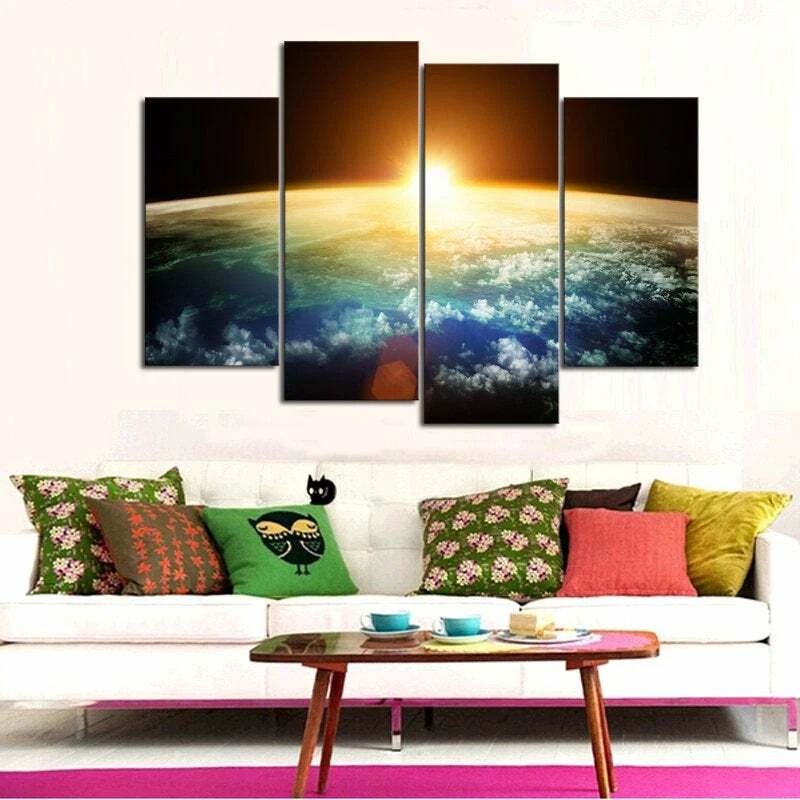 Multi Panel Print Outer Space Sunrise Canvas 5 Piece Wall Art Satellite Earth - Image 2 of 4