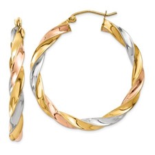Real 14kt Tri-color Light Twisted Hoop Earrings