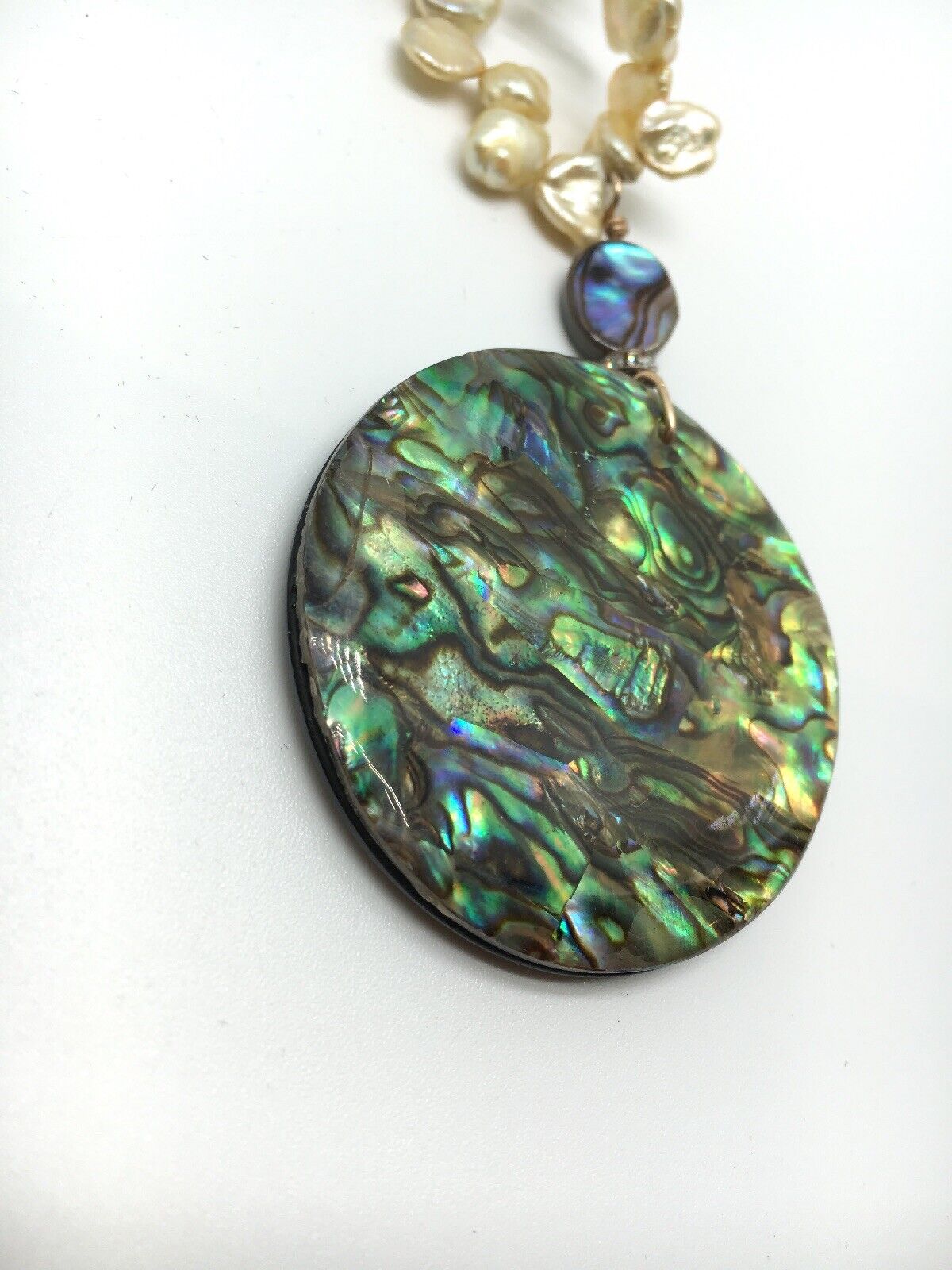 Vintage Abalone Shell Pendant Pearl Signed 925  S… - image 9