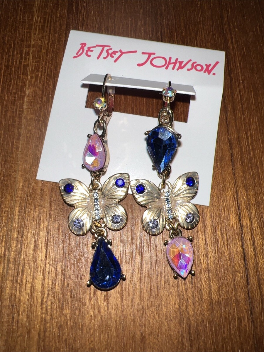 Betsey Johnson Butterfly Mismatch Drop Earrings