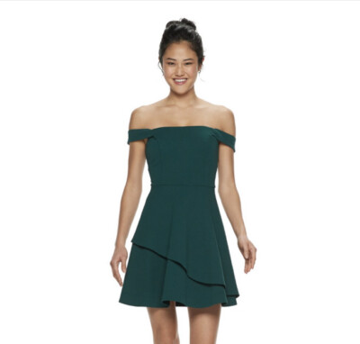 NWT Speechless Dark Green Skater Dress Fit Flare Scuba Knit Ruffle Skirt  Size 9 | eBay
