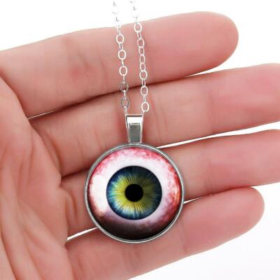 Human Eye Doll Glass Eyeball Sterling Silver Halloween Pendant