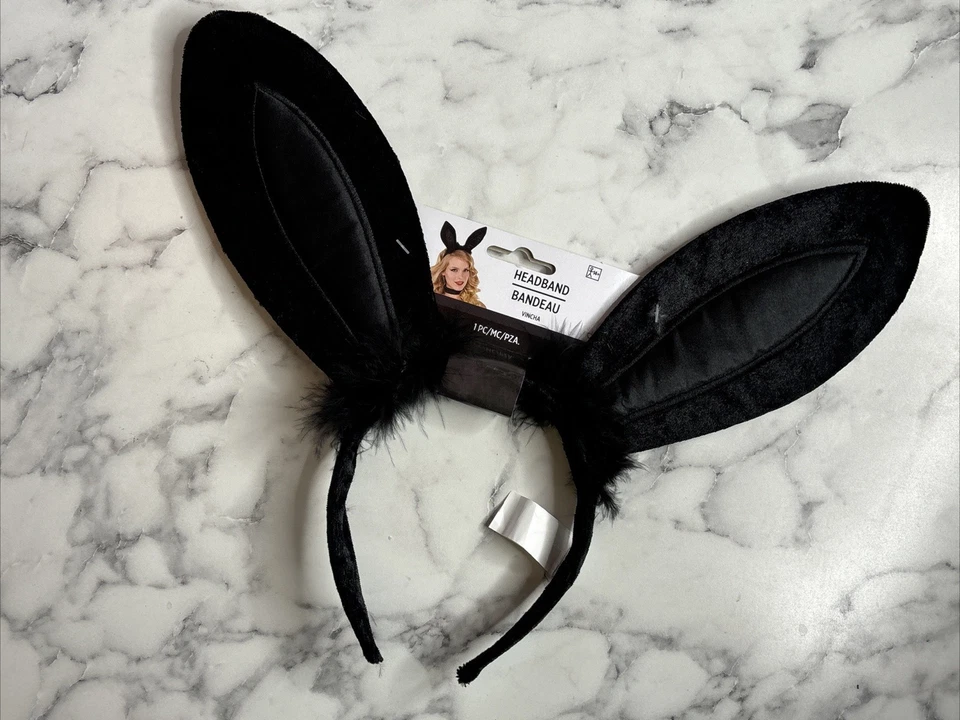 Orejas de Conejo De Lujo Peluche Adulto Adolescente Halloween Vestir Negro Nuevo Foto 4 de 4