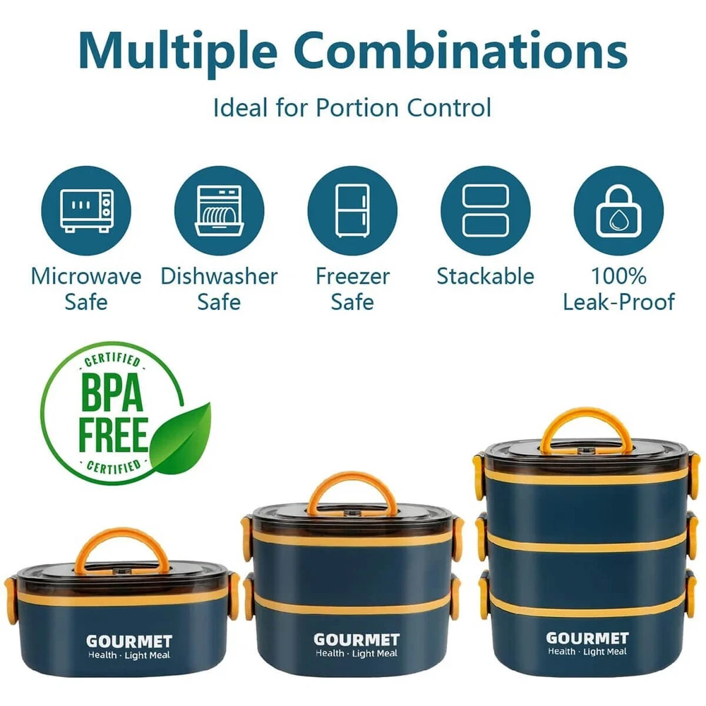 3-Tier Stackable Bento Lunch Box 2000ML Large Capacity  