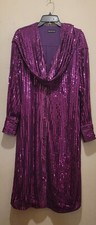 Halston Women Sequined  ShirtDress And Pant Set Berry Purple Sz Sm