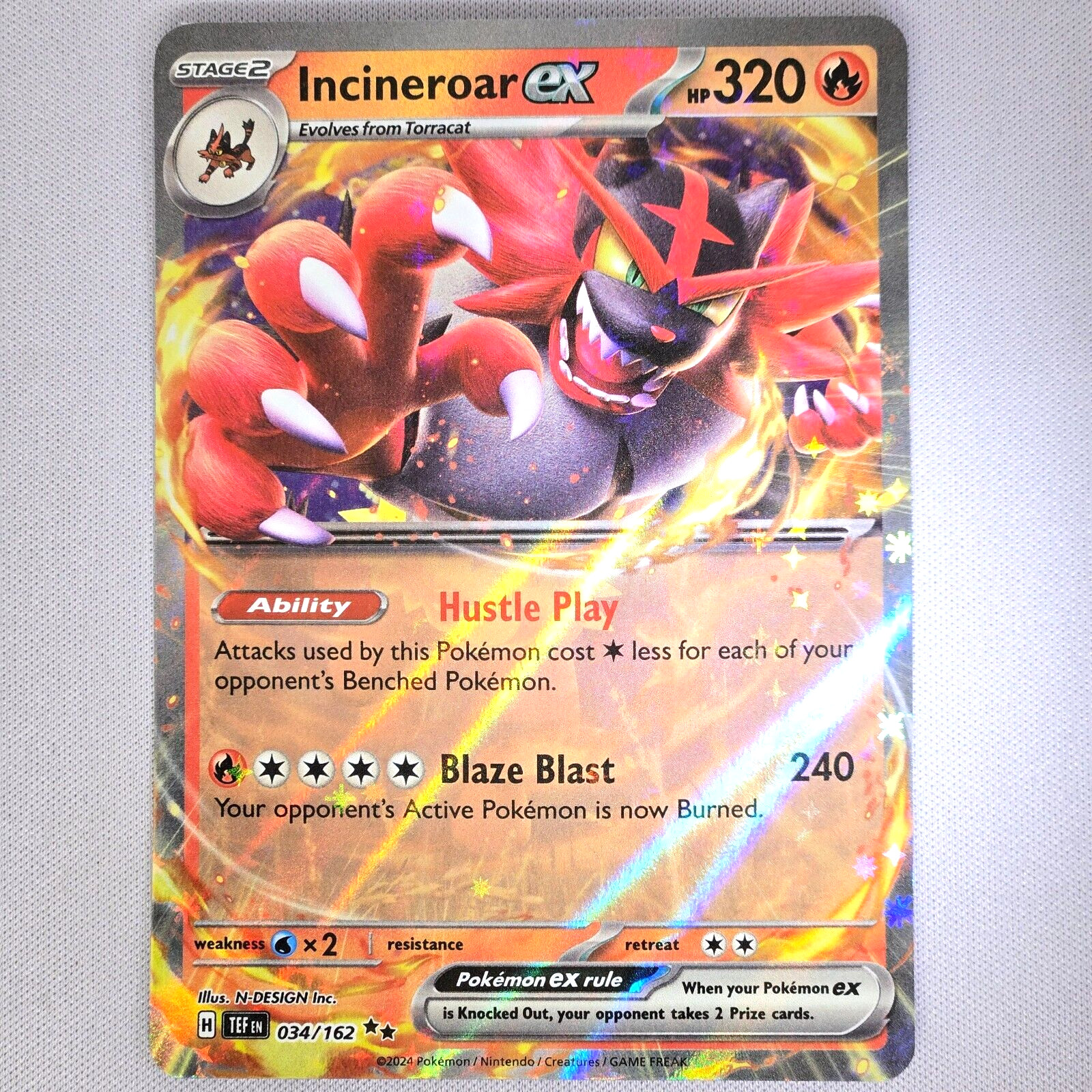 Incineroar EX 034/162 Temporal Forces Holo Double Rare Pokemon Card English NM
